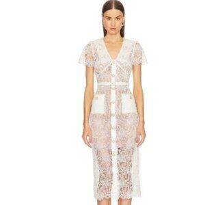 Self-portrait Lace Cream Midi Party Cocktail Dress With Belt And Button US 8